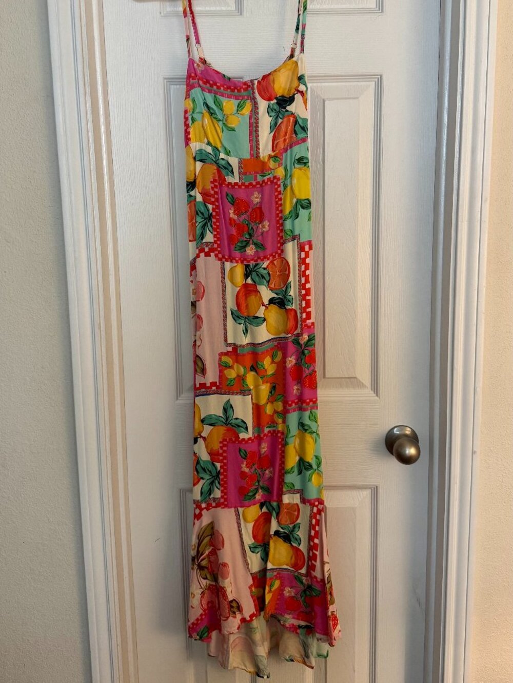 Colorful Italian Summer Fruit Open Back Maxi Dress